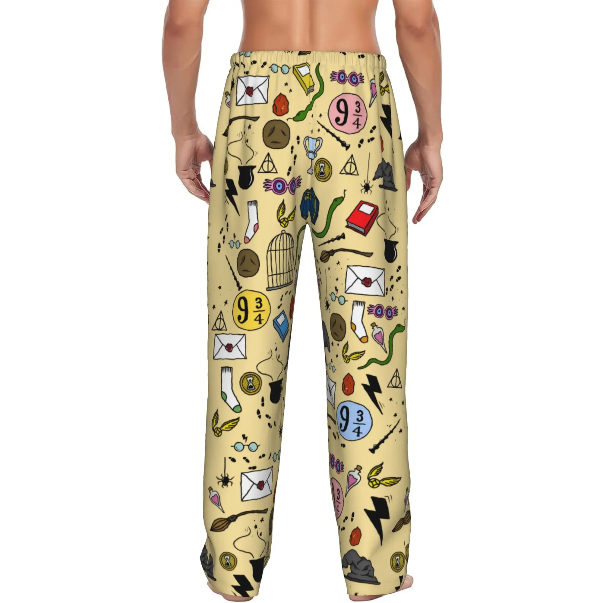 Custom Printed Men's H-Harryed Halloween Pajama Pants Magic School Sleepwear Sleep Lounge Bottoms with Pockets