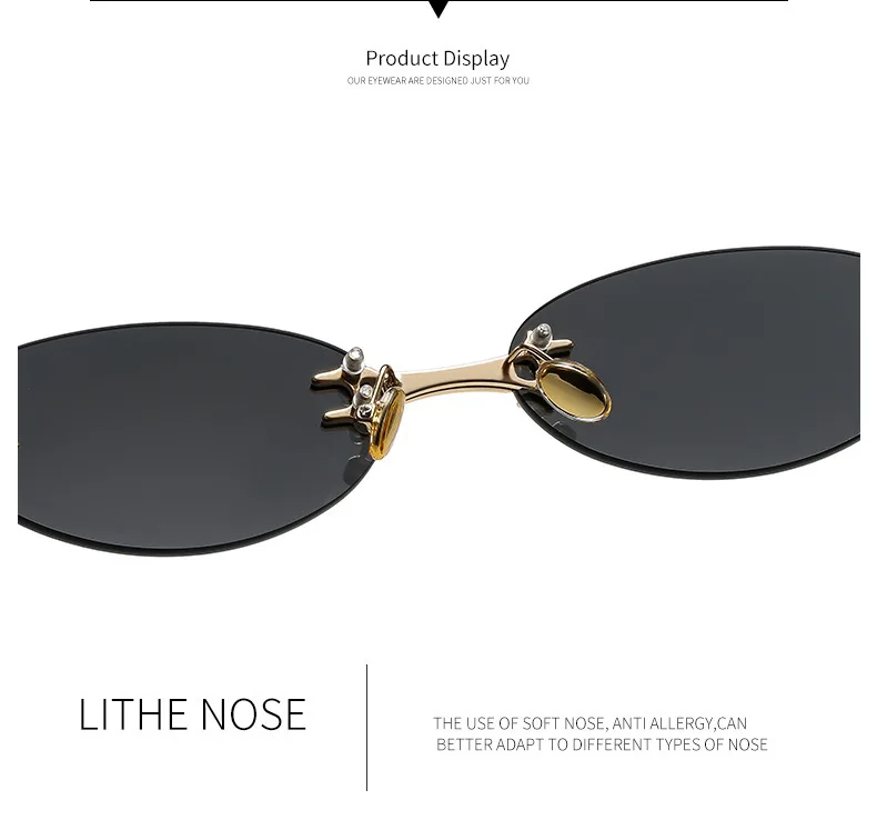 Koreanische Mode-Stil Sonnenbrille für Frauen Ovale Form Randlose Designer Sonnenbrille Frauen Campus Stil Weibliche Sonnenbrille – Detail 16