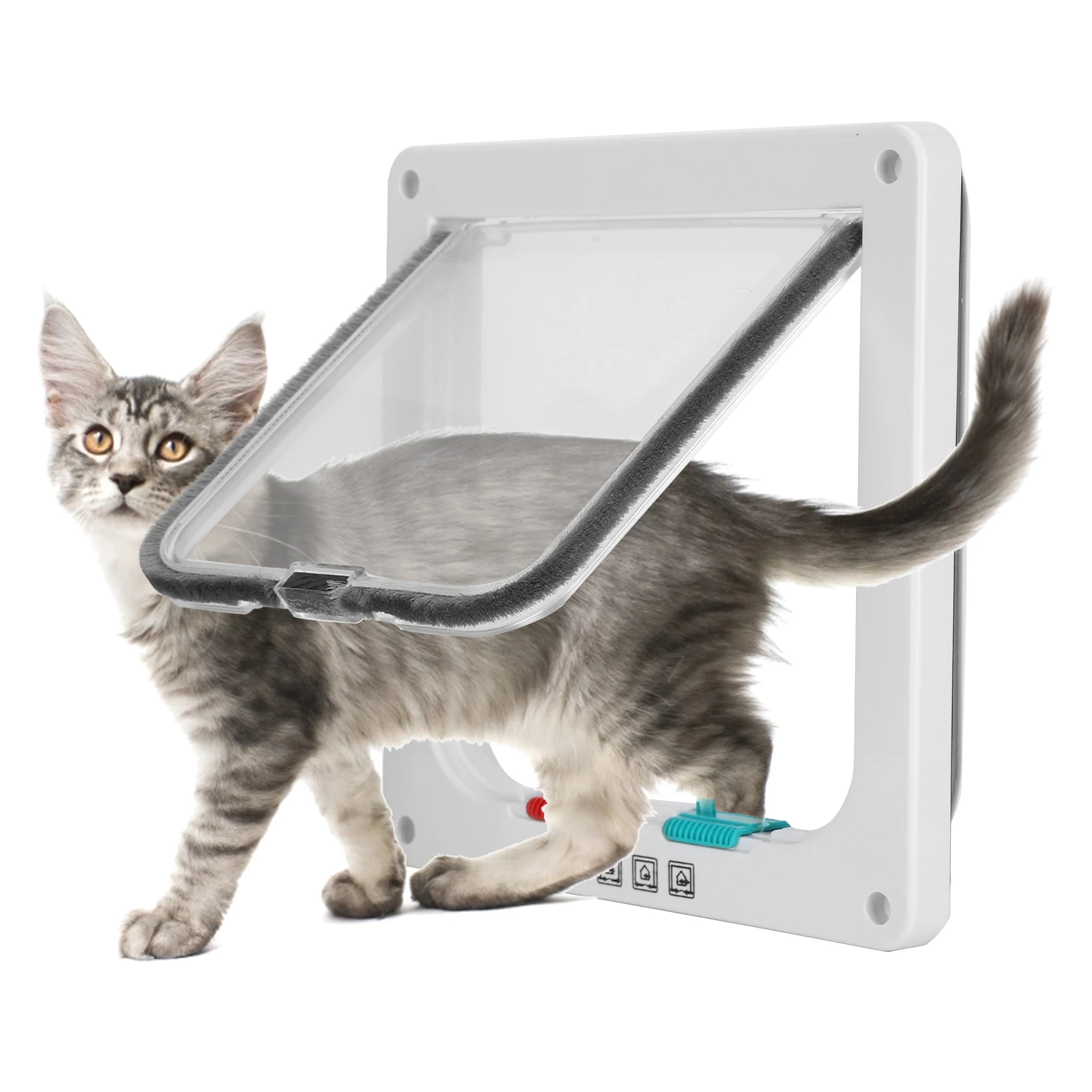 ZK40 Cat Lock Security Flap Door Cat Flip Door Plastic Small Pet Gate Household Pet SuppliesWhite S