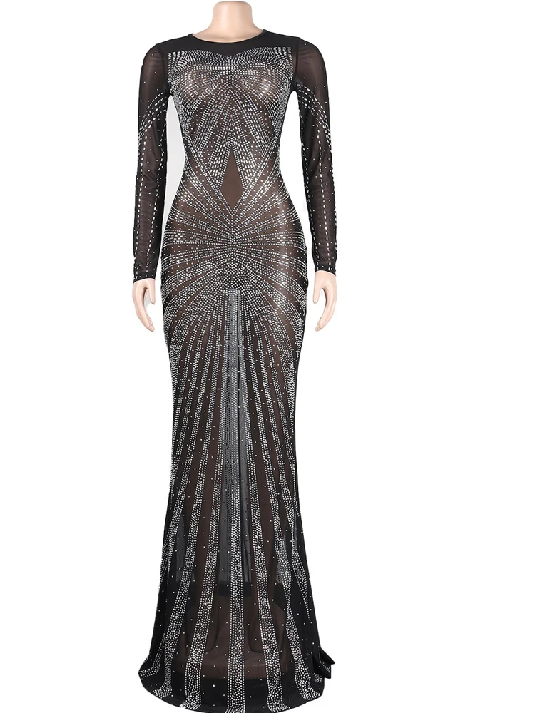 Bonnie Wald Wunderschöne Sheer Mesh Kristall Lange Maxi Kleider Kleider Sparkle Pailletten Party Kleid Clubwear Für Besondere Anlässe Outfits