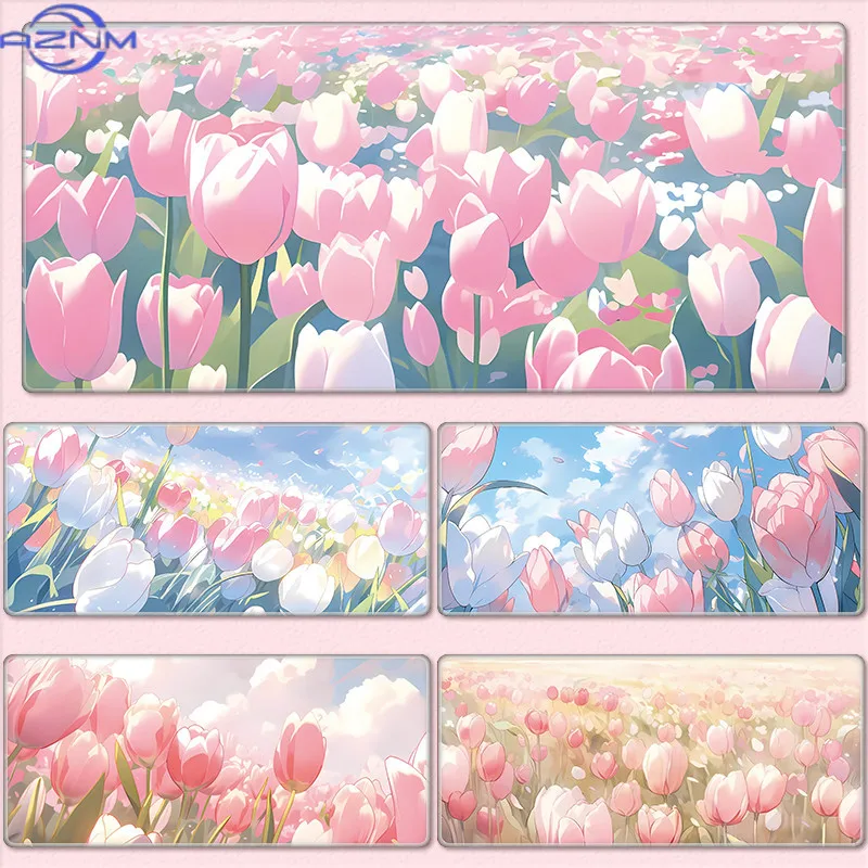 Tulip Mouse Pad Large Girls Healing Mouse Pads Rose Daisy Cartoon Office Creative Computer Keyboard Notebook Desk Mat