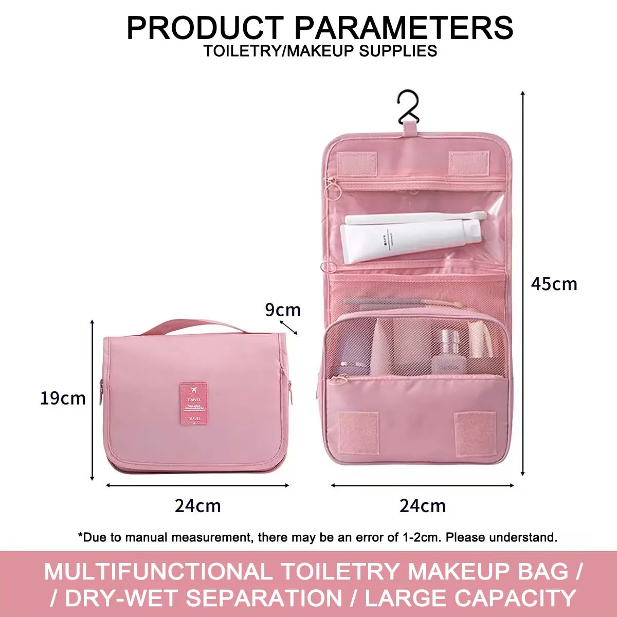 Hochwertige wasserdichte Reise-Kosmetiktasche für Damen – Hängende Toilettenartikel-Organizer-Tasche mit Haken, geräumiger Badezimmer-Waschbeutel & Nass-Trocken-Trennung – Detail 8