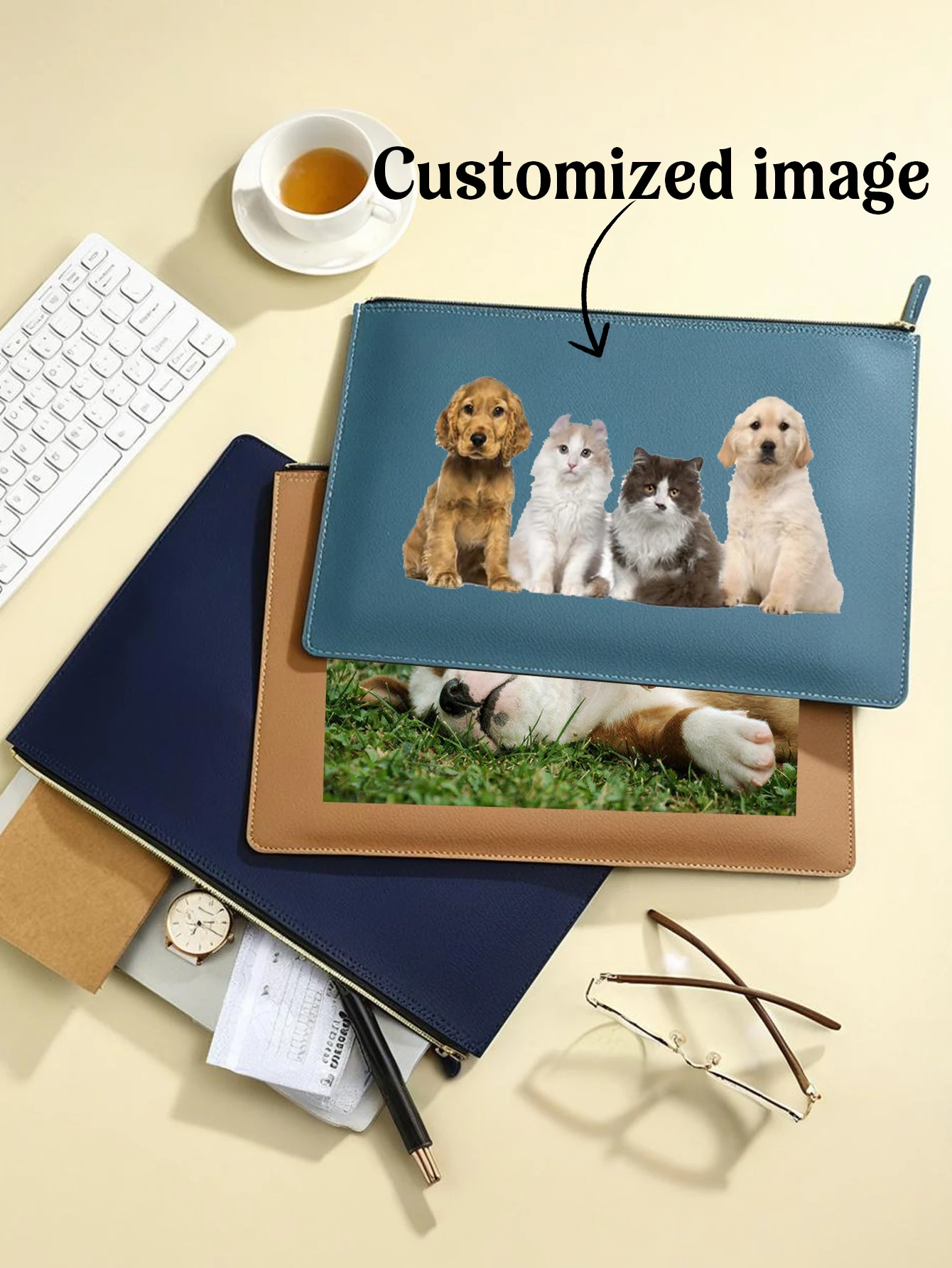 

Customized image, large capacity, multifunctional storage, foreskin briefcase, conference storage bag, folder, PU zipper bag