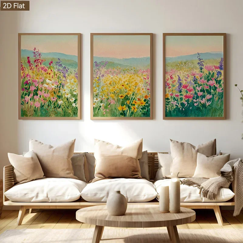 3PCS frameless decorative art print,2D Planar 3Pcs Watercolor Country-Style Canvas Poster Art Wall Painting Suitable for Bedr