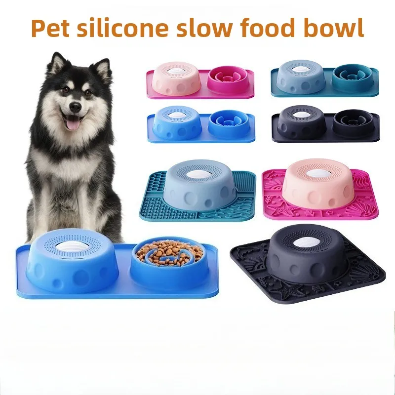 新しい二重ボウルペット用リックアンドイートボウル、底に楽しいローラーと吸盤付き。-犬と猫用。-舐めるパッド。
