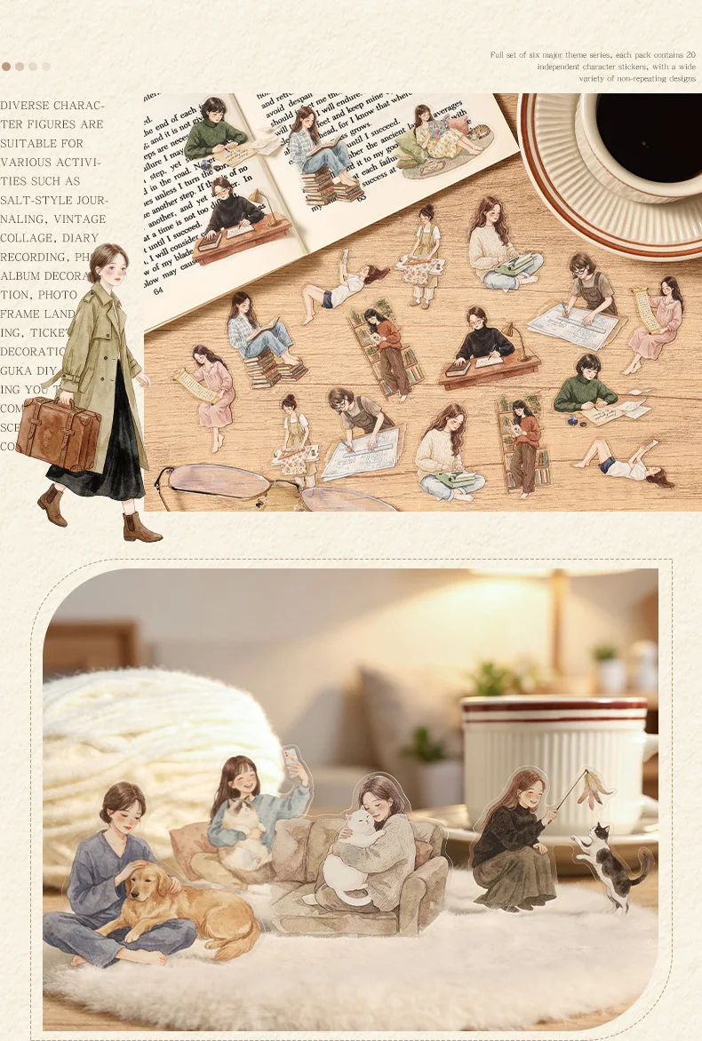 1 Packung/20 Stück Vintage Daily Girl Sticker Pack, Retro-Lifestyle-Charakter-Dekor-Aufkleber für DIY Scrapbooking, Tagebuch, Planer, Album – Detail 4