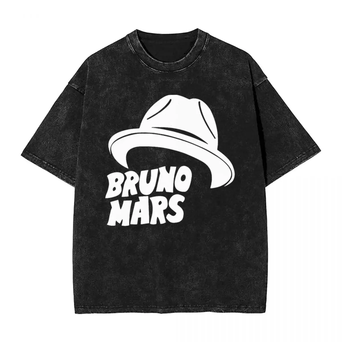 

Washed T Shirts White Hat Word Bruno Mars Pop Hip Hop Retro T-Shirt Oversize Streetwear Short Sleeve Summer Tops Tees Men Women