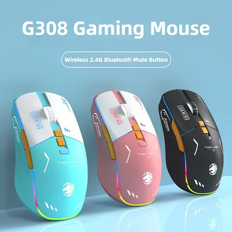 G308 무선 게임용 마우스 충전식 2.4G Bluetooth 인체 공학적 경량 RGB 광학 음소거 마우스, 5단 속도 DPI 조절 가능