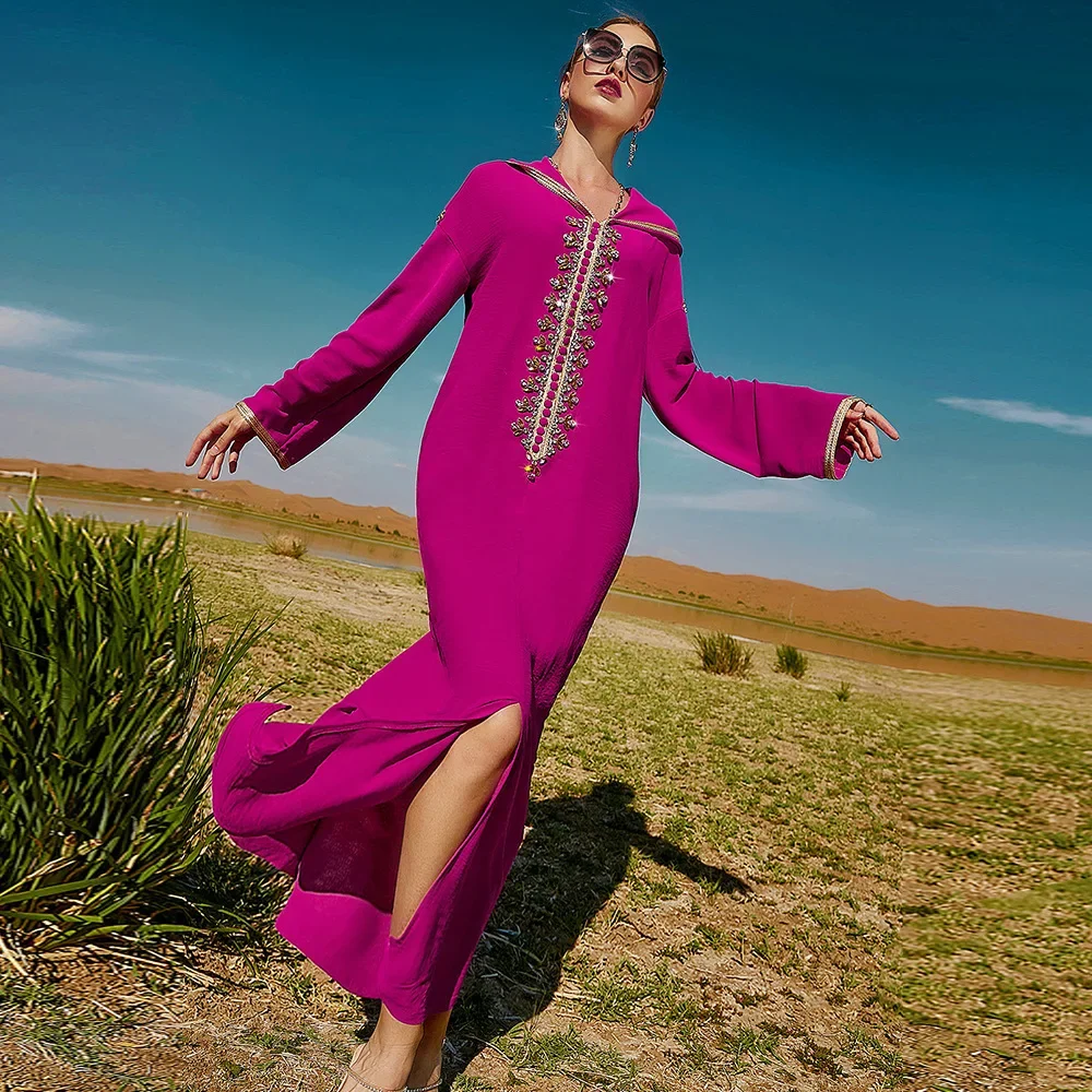 Femme Musulmane Vestido Eid Djellaba Ramadan Donne musulmane Maxi abito con cappuccio Abaya Turchia Caftano Islam Jalabiya Caftano Dubai Robe