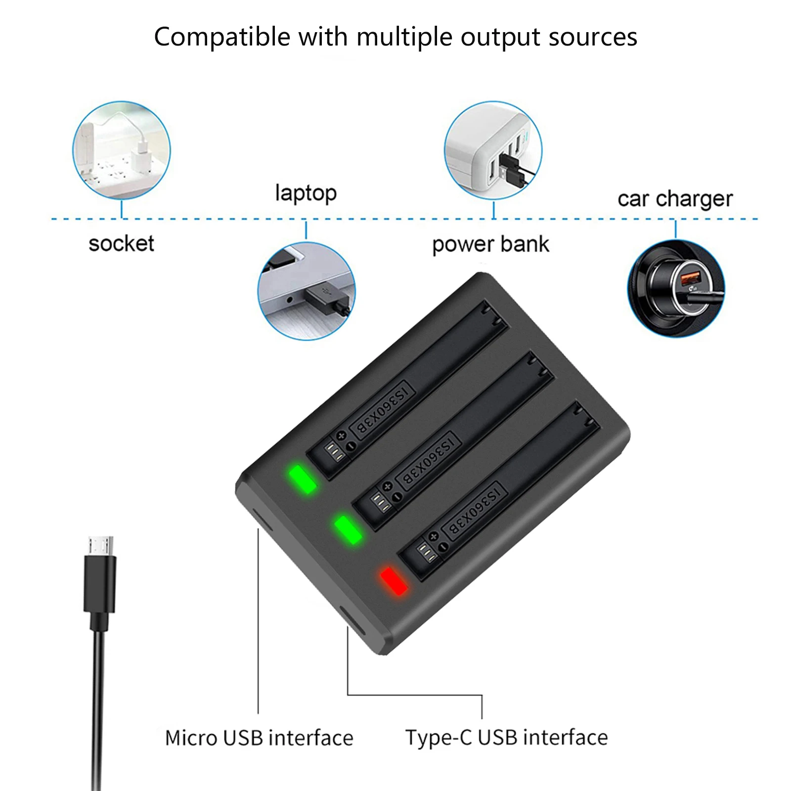 For Insta360 ONE X3 2200mAh Battery+LED Charger 360 Panoramic Action Camera x3 Batteries Accessories