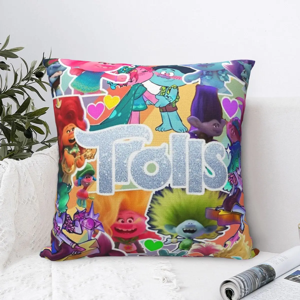 T-Trolls Band Together Cartoon Throw Pillow Cover Cushions for Sofa Musical Comedy Creative Pillowcase