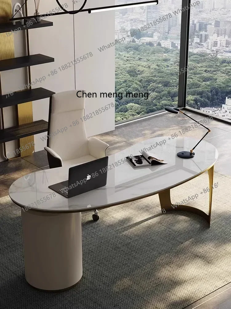 X Stone Plate Light Luxury Study Desk Office Computer Writing Desk Bookcase Integrated HomeA