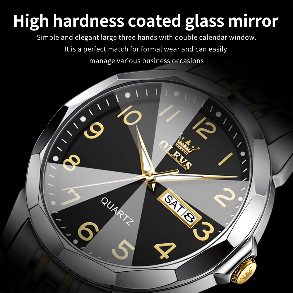 OLEVS Original Waterproof Men\'s Watches Digital Mirror Quartz Watch for Man Luminous Stainless Steel Wristwatch Male Date Week