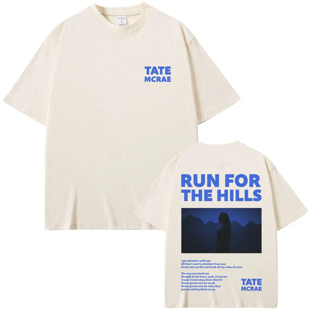 Zanger Tate Mcrae Denk Later Run voor De Heuvels Grafische T-shirt mannen Casual Oversized T-shirts Mannen Vrouwen Mode vintage T-shirt