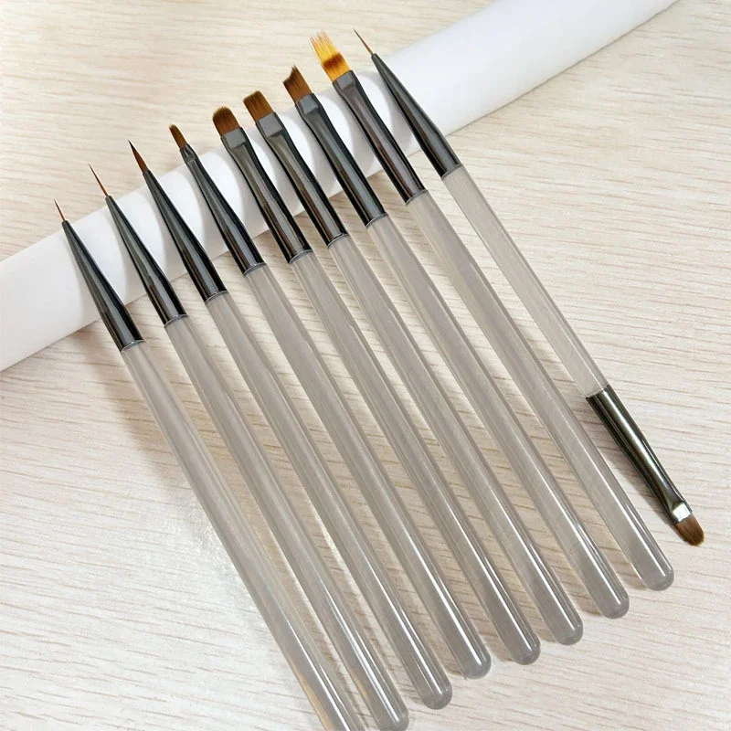 DIY Brush Nail Acrylic Drawing Brush, 9PCS UV Gel Nail Brush Eyeliner for Nail Tip Display Nail Design Painting Tool