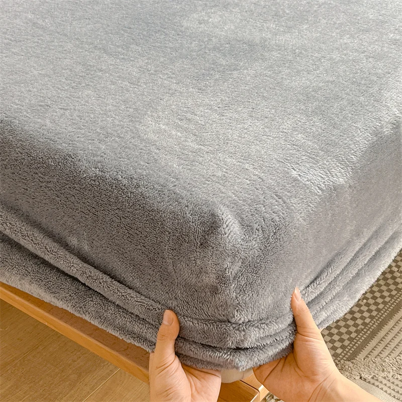 Soft Plush Fitted Sheet Warm Bedsheet for Winter Bed Cover Elastic Bed Linen Skin-friendly Sheets 침대 시트 (Pillowcase Need Order)