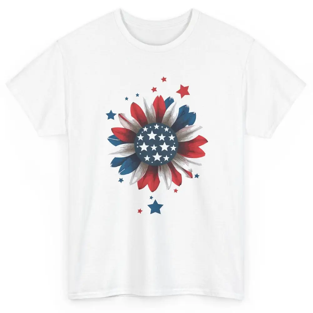 4th Of July America Sunflower T-shirt - American Patriotic Graphic Tee Unisex T-shirts For Man Woman Short Summer Tees