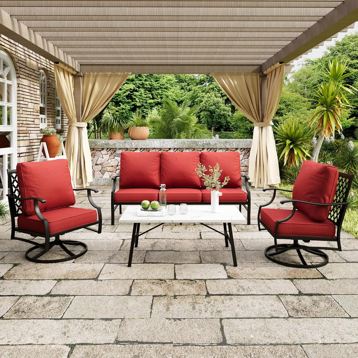 

Patio Furniture Set, Outdoor Furniture, Metal Coffee Table and Extra Thick Cushion, Conversation Set for Garden