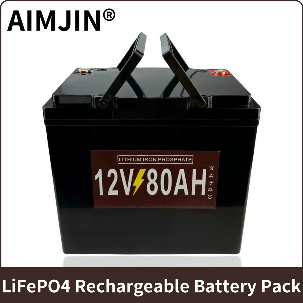 

12V 80Ah LiFePO4 Battery Pack built-in BMS 12.8V Rechargeable Battery For RV Campers Golf Cart Off-Road Off-grid Solar Wind