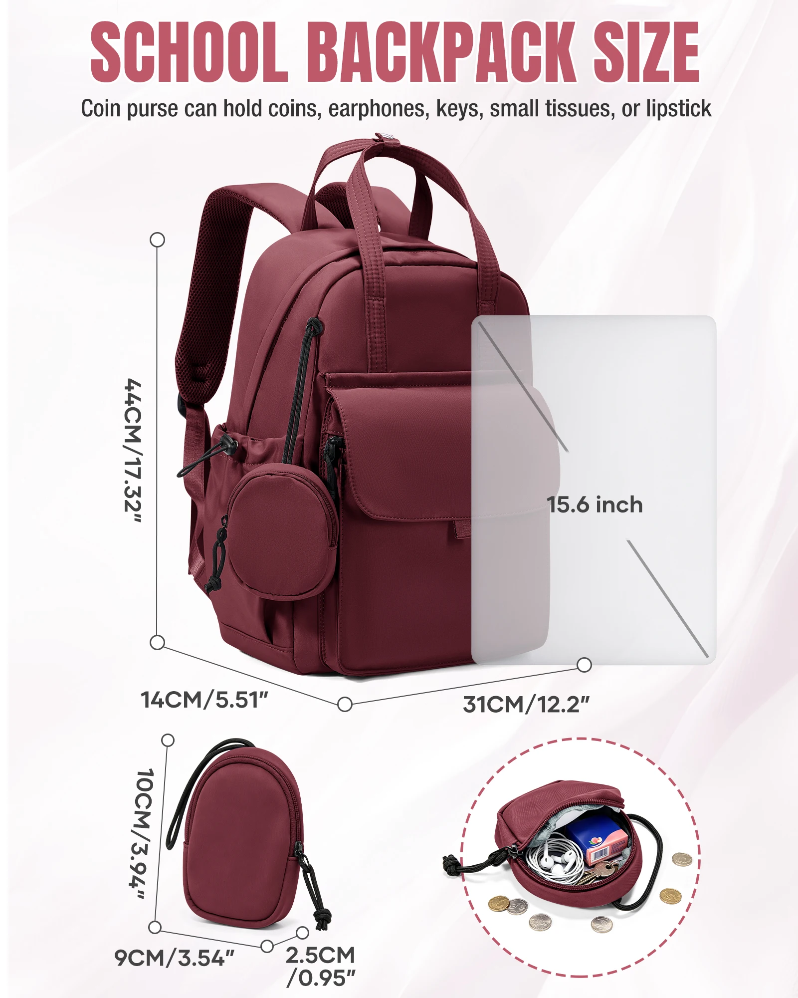 Casual Backpack, Back-To-School Essential School Backpack for Teens, Large Capacity Anti-Theft Daypack School Bag with Card Bag