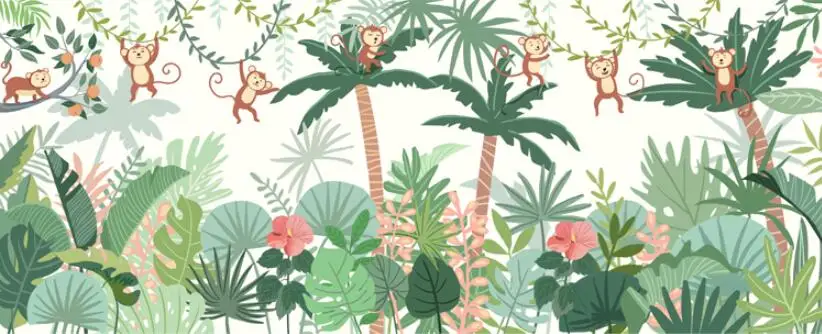 Benutzerdefinierte Cartoon aquarell wald tier tapete für kinderzimmer hintergrund wand papier kindergarten spielplatz wohnkultur