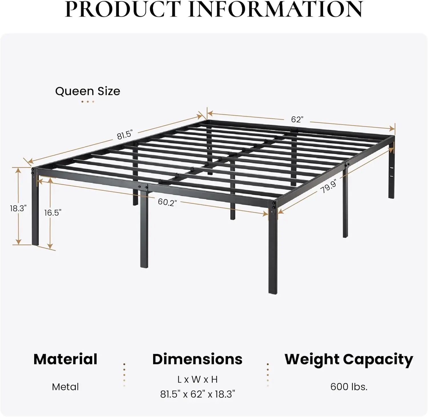 Sha Cerlin Heavy Duty Platform Bed Frame Queen Size, No Box Spring Needed, Slots For Headboard Attachment, Easy Assembly,