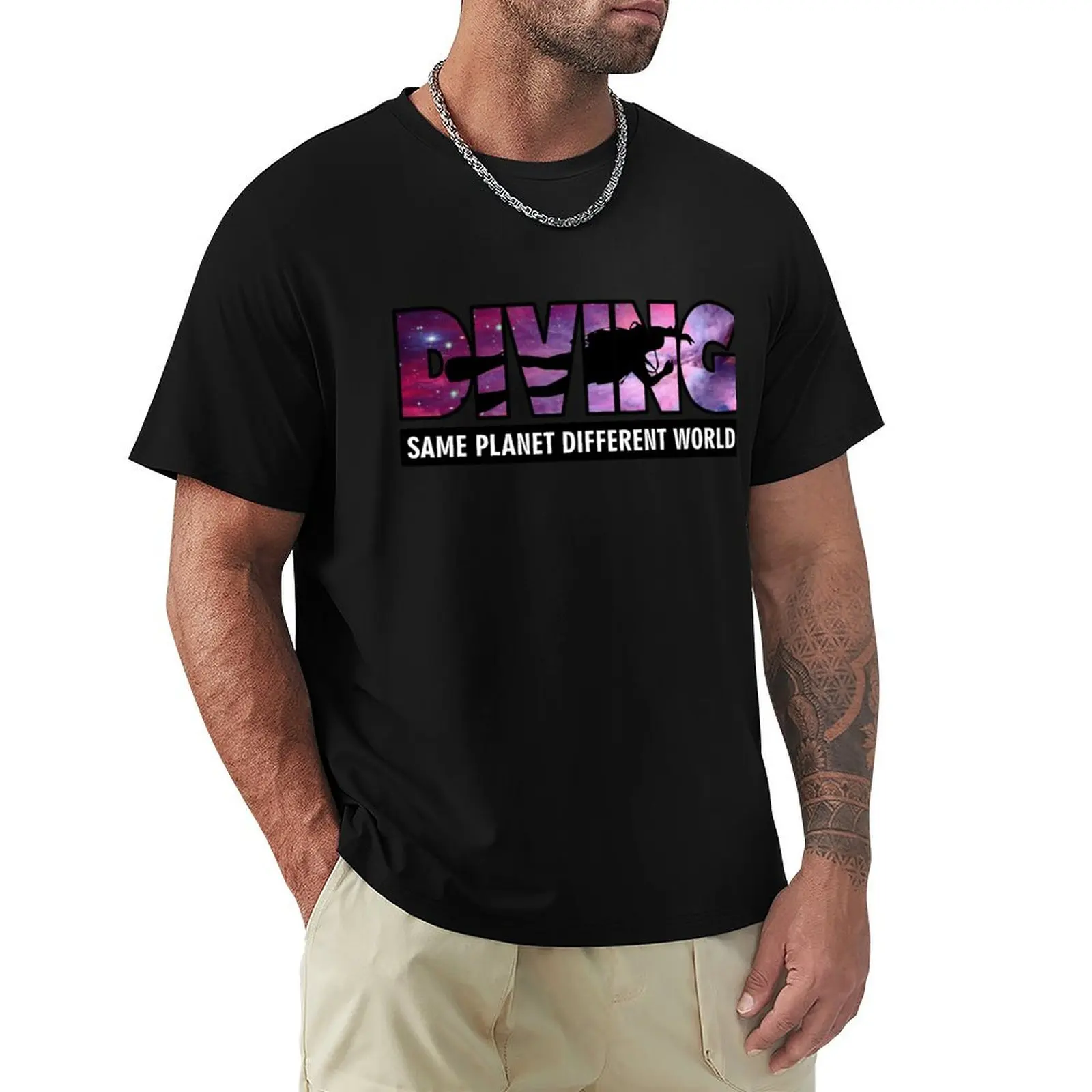 Scuba Diving, Same Planet Different World T-Shirt Basic Solid Color Short Sleeve Cotton Top