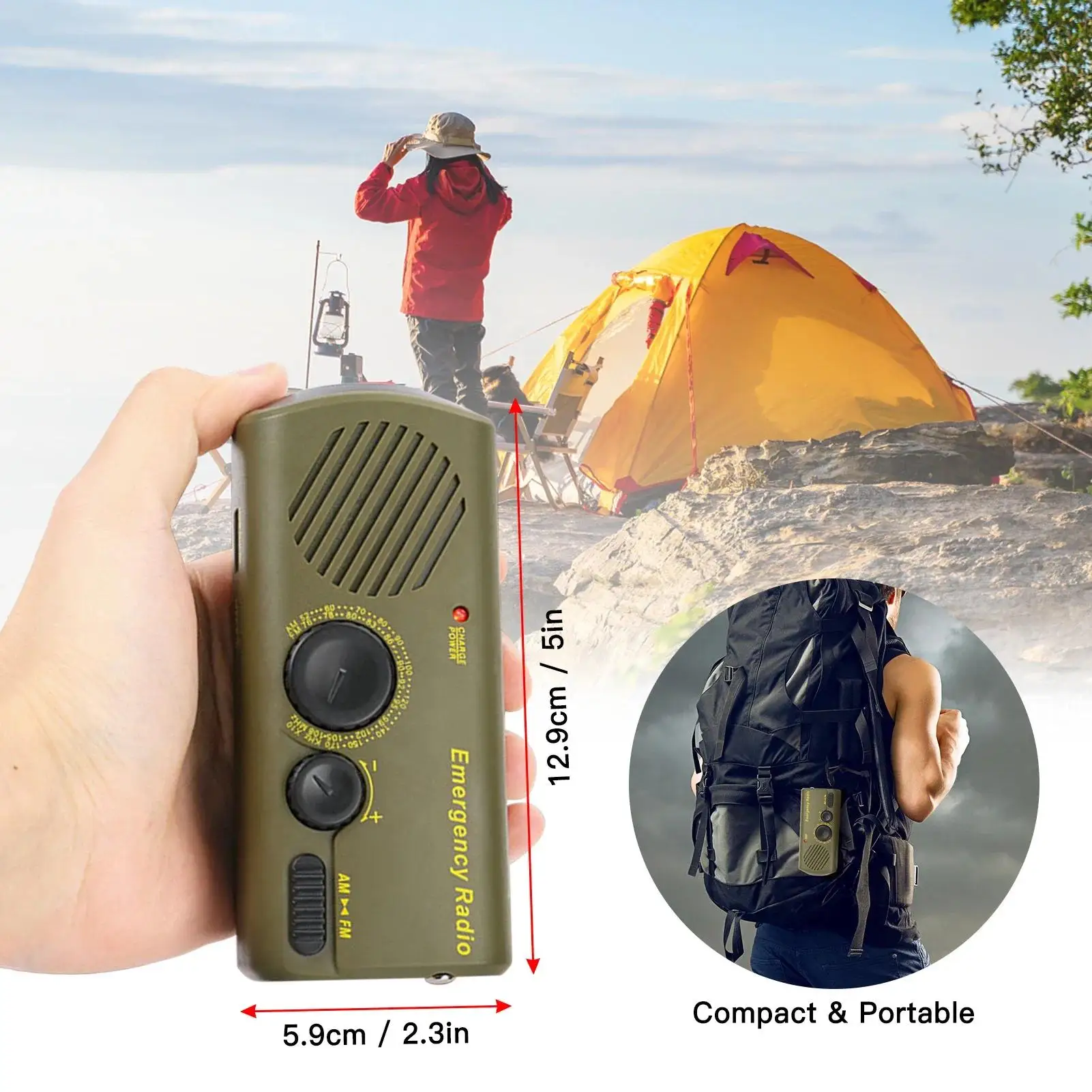 

Portable USB Rechargeable Flashlight Outdoor Emergency Radio Solar Charging Hand Crank SOS Alarm Power Bank For Survival Tools