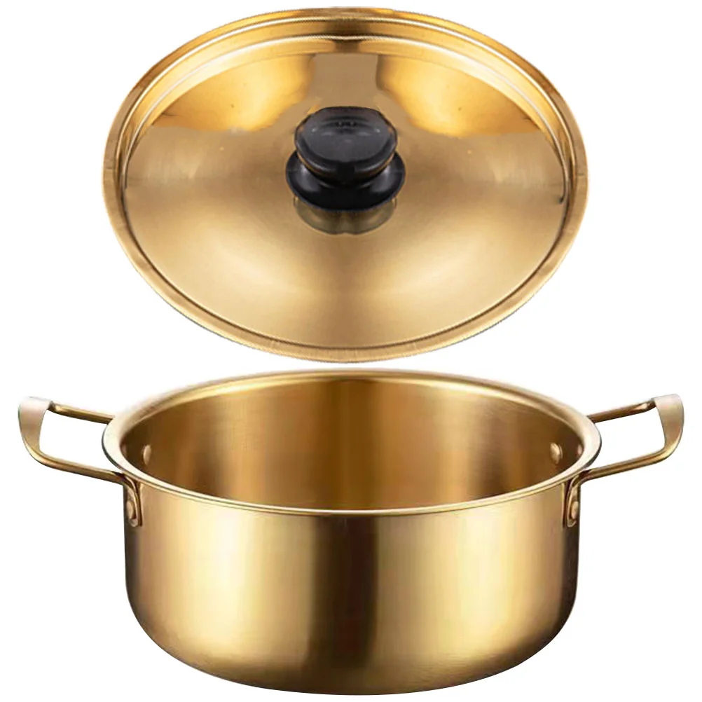 

Chrome and Gold Pans Instant Noodle Pot Saucepans Korean Large Stock with Lid Cooking Pots