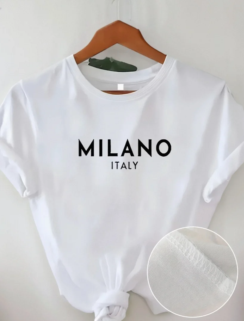 

Plus - Size White Round Neck T - Shirt with Milano, Italy - themed Print: Fashion - forward and Urban - chic