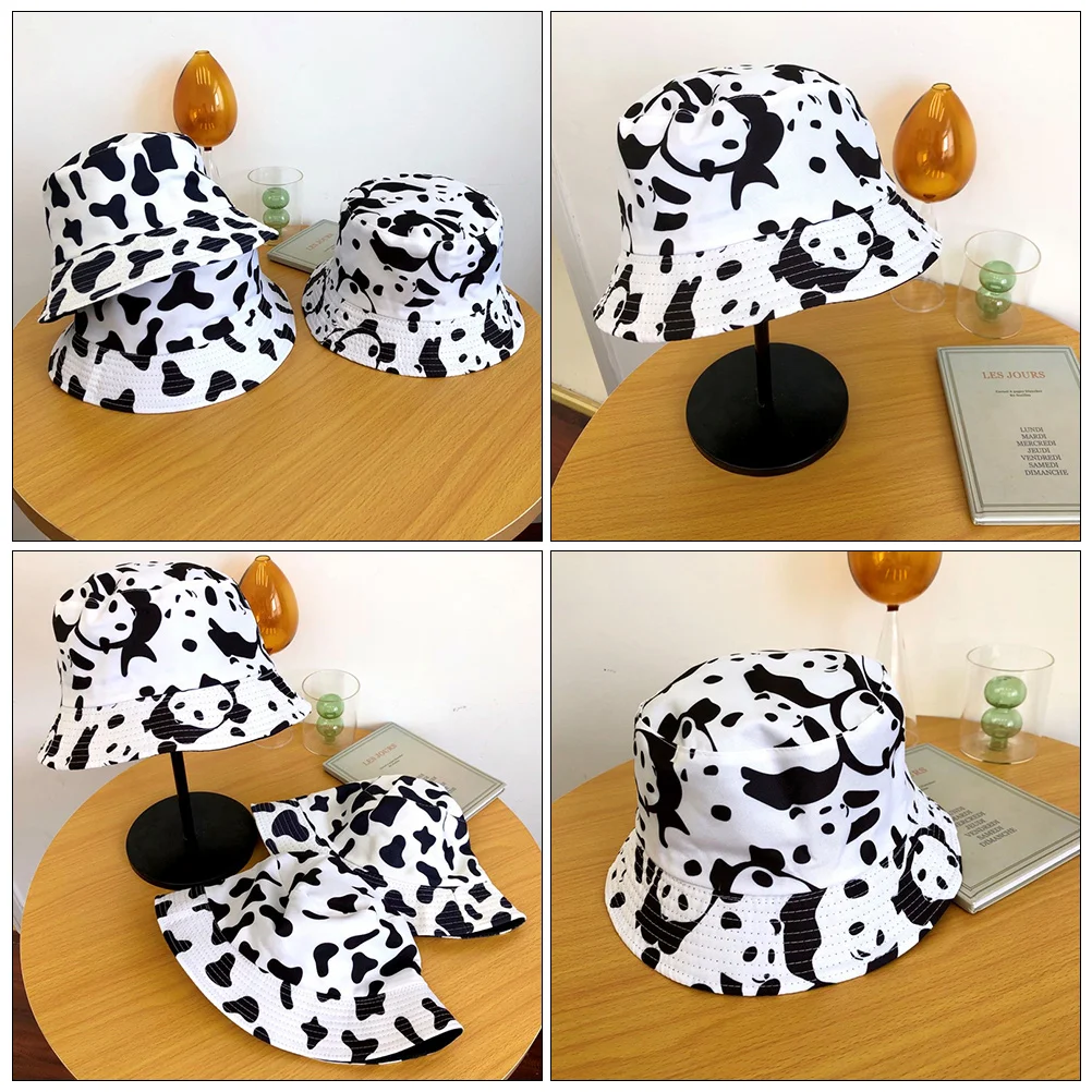 

Sun Visor Bucket Hat Uv Protection Shade Cap Travel Cow Design Hats Pattern Summer Outdoor Wide Brim Fuzzy for Woman