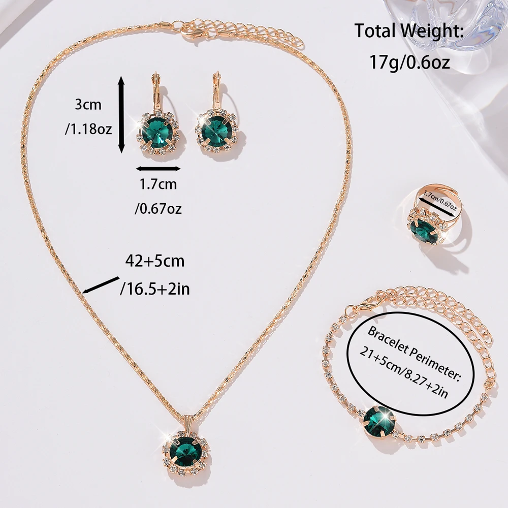 6PCS Set Green Luxury Quartz Watch Women Ring Necklace Earring Rhinestone Fashion Wristwatch Casual Ladies Bracelet Watches 6PCS