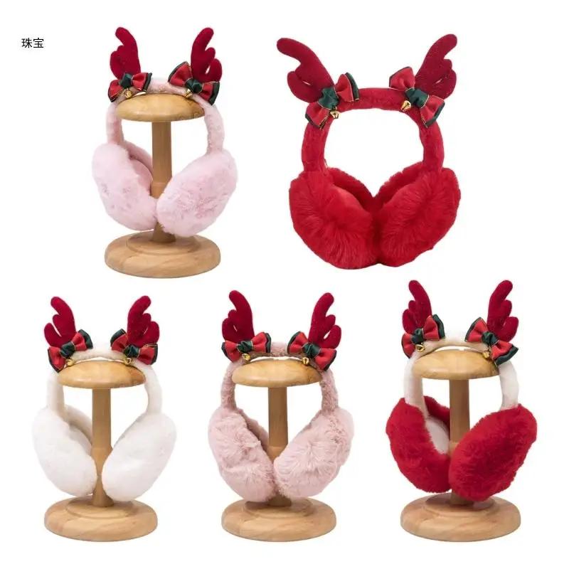 X5QE Christmas Theme Plush EarMuffs for Women and Kids Ear Warmer Headband for Winter Christmas New Year Gifts