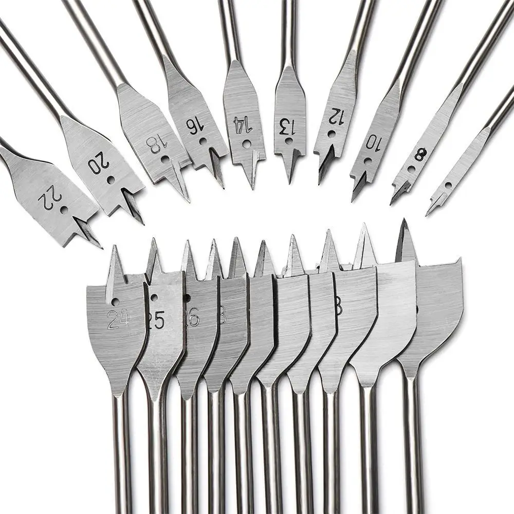 6-50mm Flat Drill High-carbon Steel Wood Flat Drill Set Multifun-ctional Woodworking Spade Drill Bits Durable Woodworking Tool