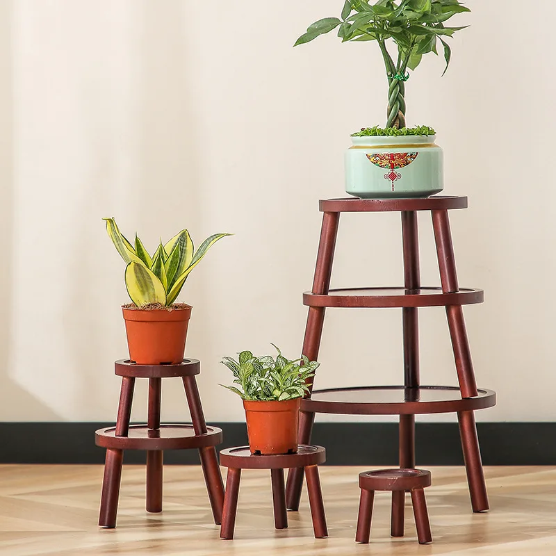 Decoración Interior de sala de estar de un solo piso, soporte de flores de madera maciza, soporte de maceta carnosa para balcón, Base de bonsái