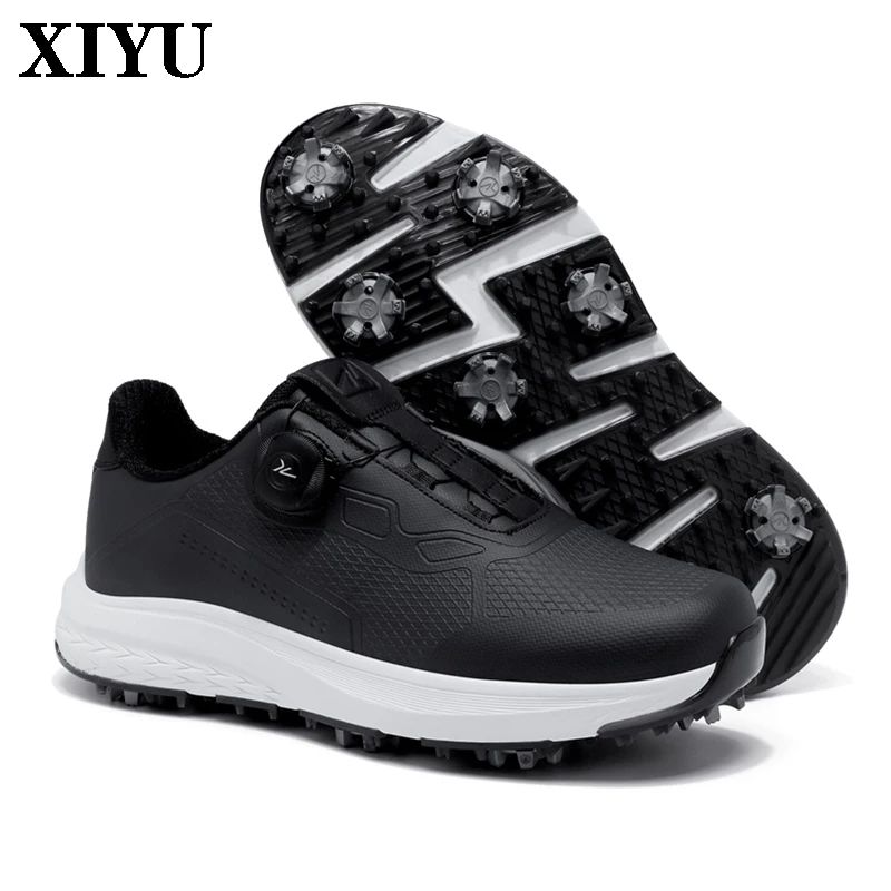 

XIYU Couple Professional Golf Shoes #47 Rotary Buckle Black Men's Golf Sports Youth Training Waterproof Casual Sports Shoes