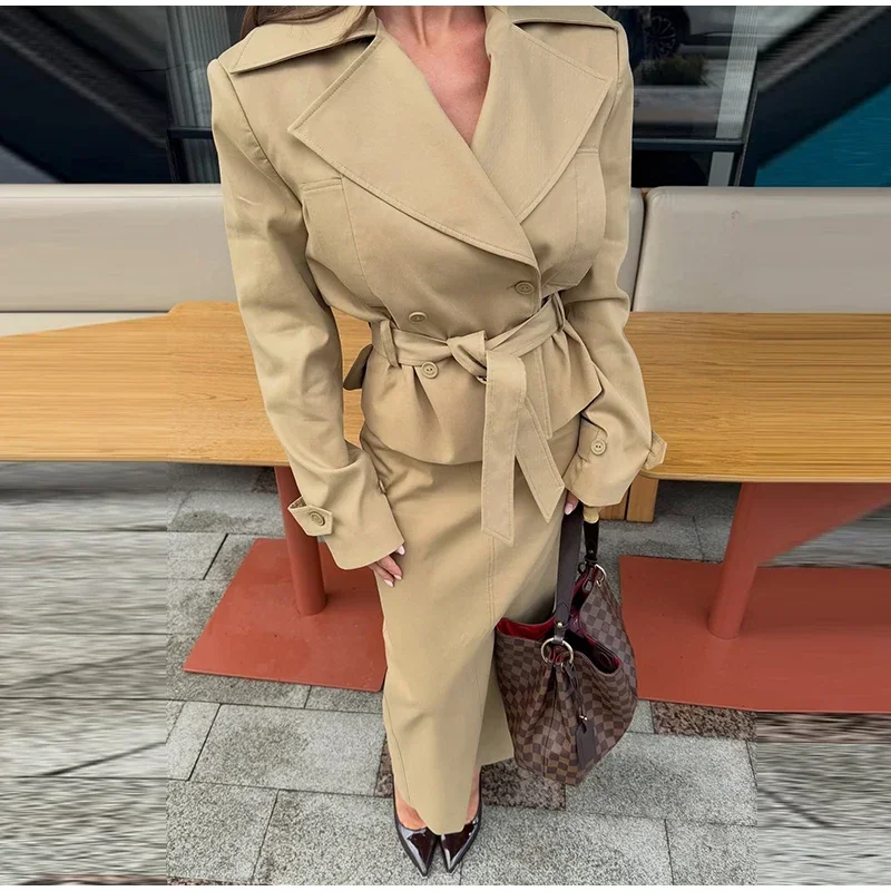 Doppelreihiger Einfarbiger Blazer Damenanzüge Knöchellanger Rock Langarm Schlank Damen 2026 Frühling Herbst Casual Mode Damen-Sets – Detail 9