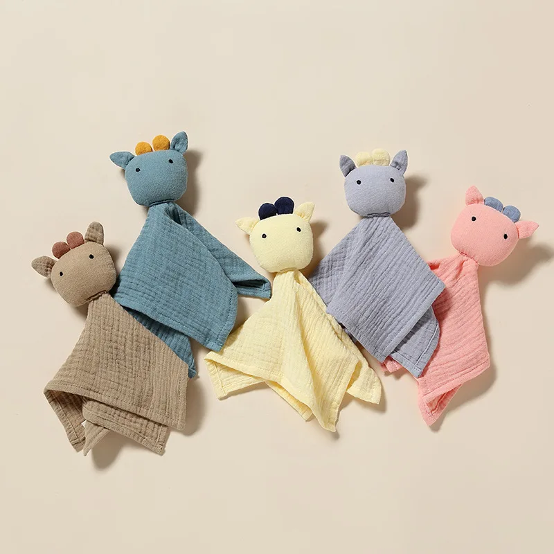 아기용 코튼 모슬린 이불 담요, 신생아 수면 인형, 귀여운 소, 어린이 수면 장난감, 진정 타올 턱받이, 침 타올