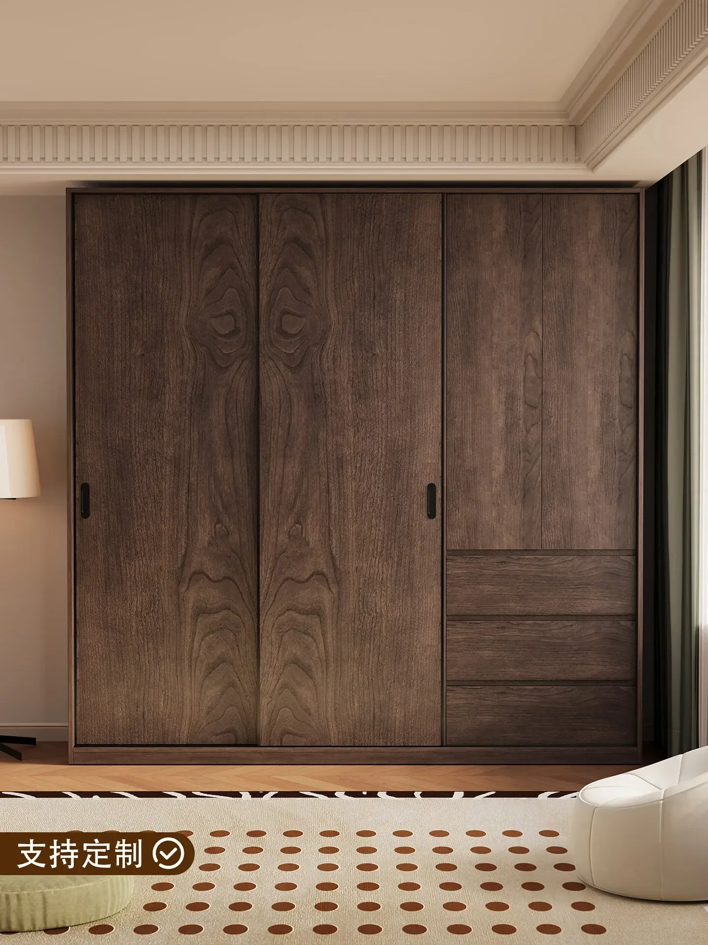Solid Wood Home Bedroom Sliding Door Multi-functional Vintage Style Clothes And Hat Storage Cabinetx14