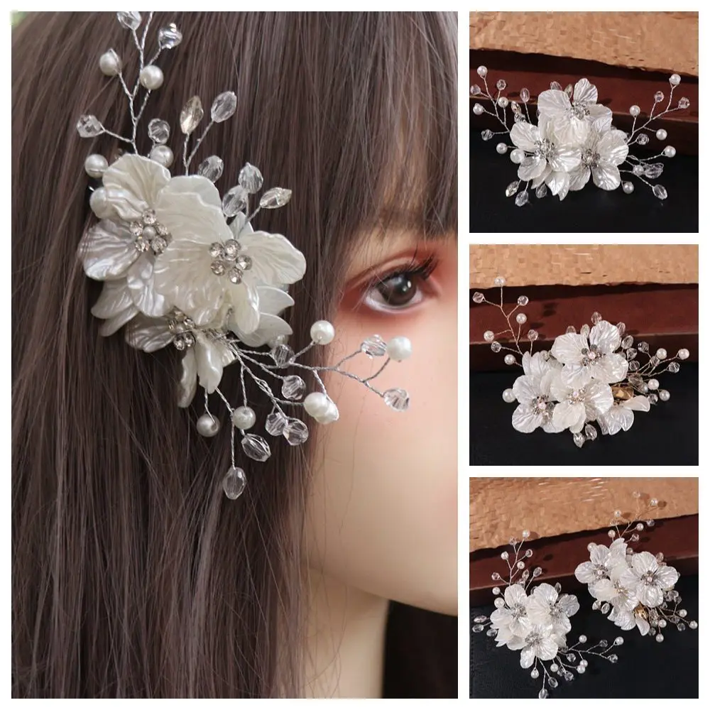 رائعة كريستال اللؤلؤ زهرة الزفاف أغطية الرأس اليدوية أنيقة العروس غطاء الرأس الأبيض الفاخرة الزفاف دبوس الشعر للنساء