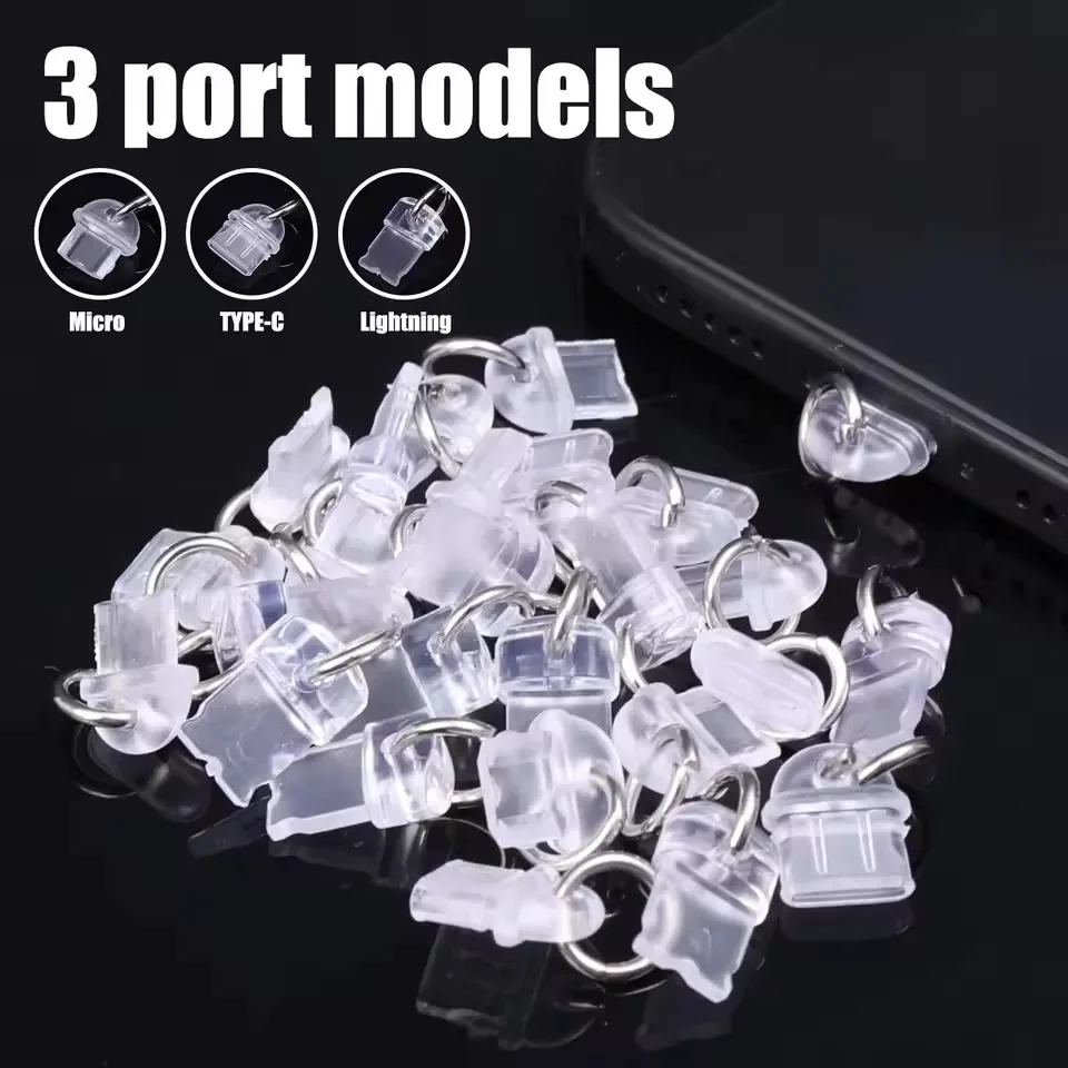 Tapones Transparentes Antipolvo para Puertos de Carga de Celulares IOS/Tipo C/Micro, Tapas Protectoras para iPhone y Samsung