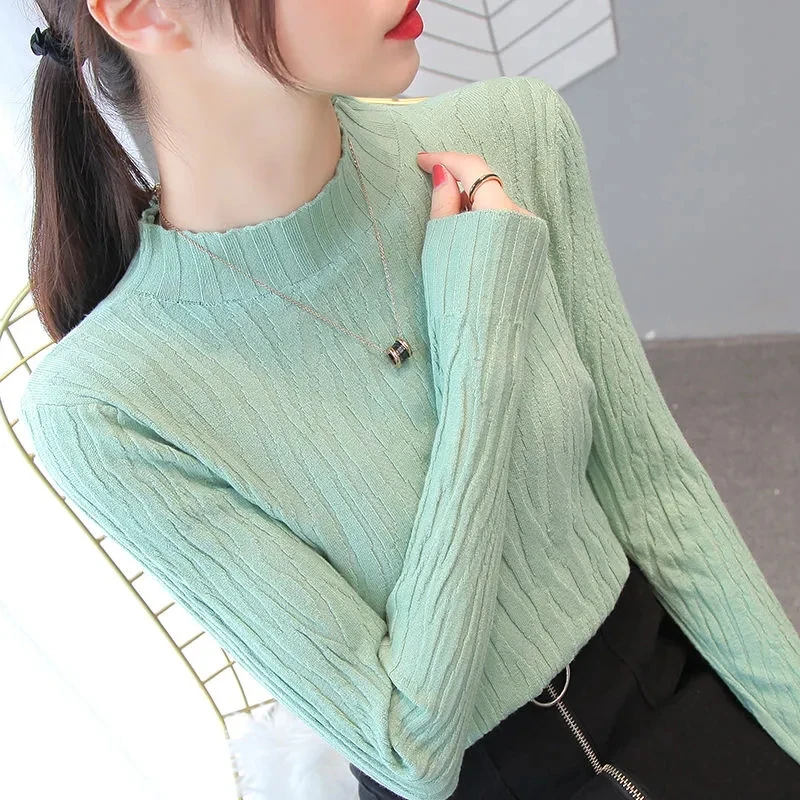 

New 2023 Women Pullover Turtleneck Sweater Autumn Long Sleeve Slim Elastic Korean Simple Basic Cheap Jumper Solid Color Top