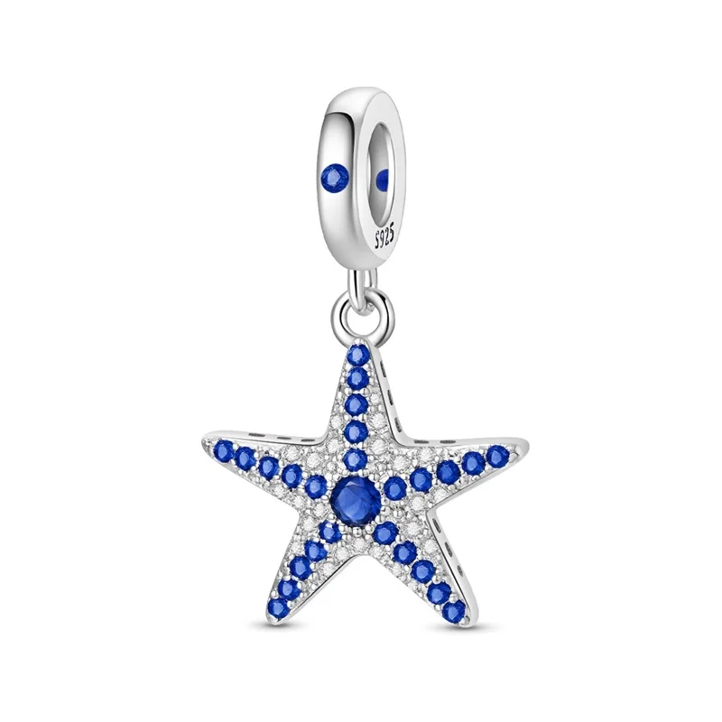 

925 Sterling Silver Deep Sea Starfish Charms Beads Sparkling CZ Zircon Dangle Fit Original Bracelet DIY For Women Jewelry Gifts