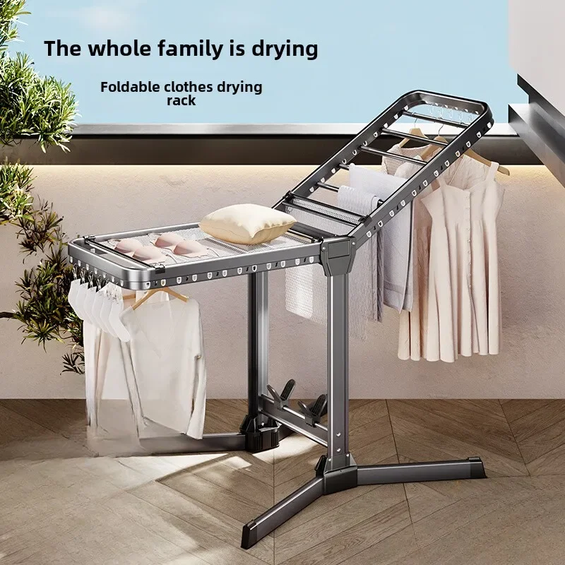 

Super Strong Foldable Clothes Drying Rack for Indoor Balcony Outdoor Windproof Aluminum Alloy Quilts Sheets