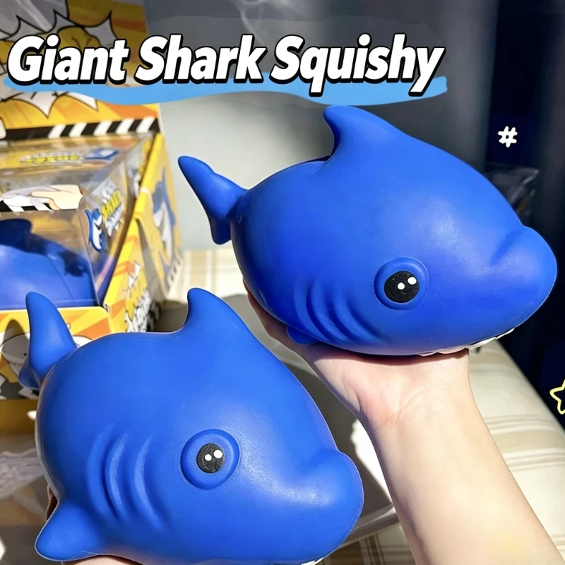 Giant Shark Squishy Stress Relief Toy Slow Rising Soft Material Squeezable Design Giant Blue Fidget Shark Toy For Adults