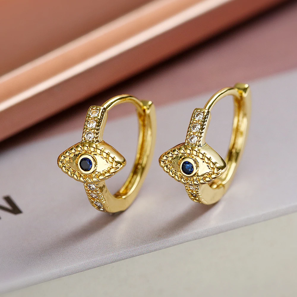 Lucky Turkish Blue Evil Eye Cubic Zirconia Hoop Earrings For Women Girls,Delicate Party Vacation Jewelry