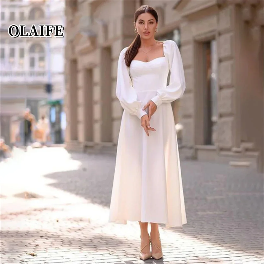 

Ivory A Line Evening Dresses Long Sleeves Prom Evening Gown Zipper Back Prom Dresses