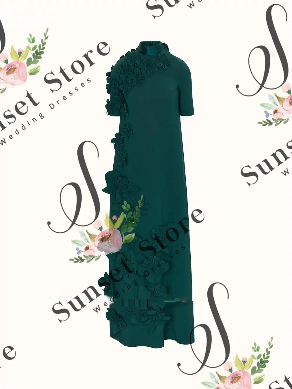 Customized  High Neck Evening Dresses with 3D Flowers Floor Length A Line Formal Occasions Dress New 2025