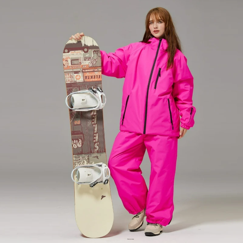 Unisex Ski Suit Waterproof Windproof Loose Fit Hooded Solid Color Jacket Pants Set Snowboard Skiing Winter Outdoor Snow Clothes
