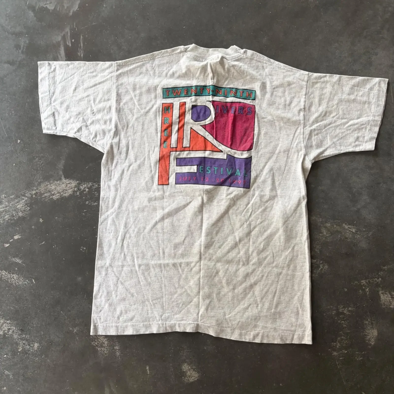 Vintage 1997 Three Rivers Festival T Shirt Fort Wayne Indiana Grey Large vintage Washed Stretched Stylish Versatile Unisex Soft